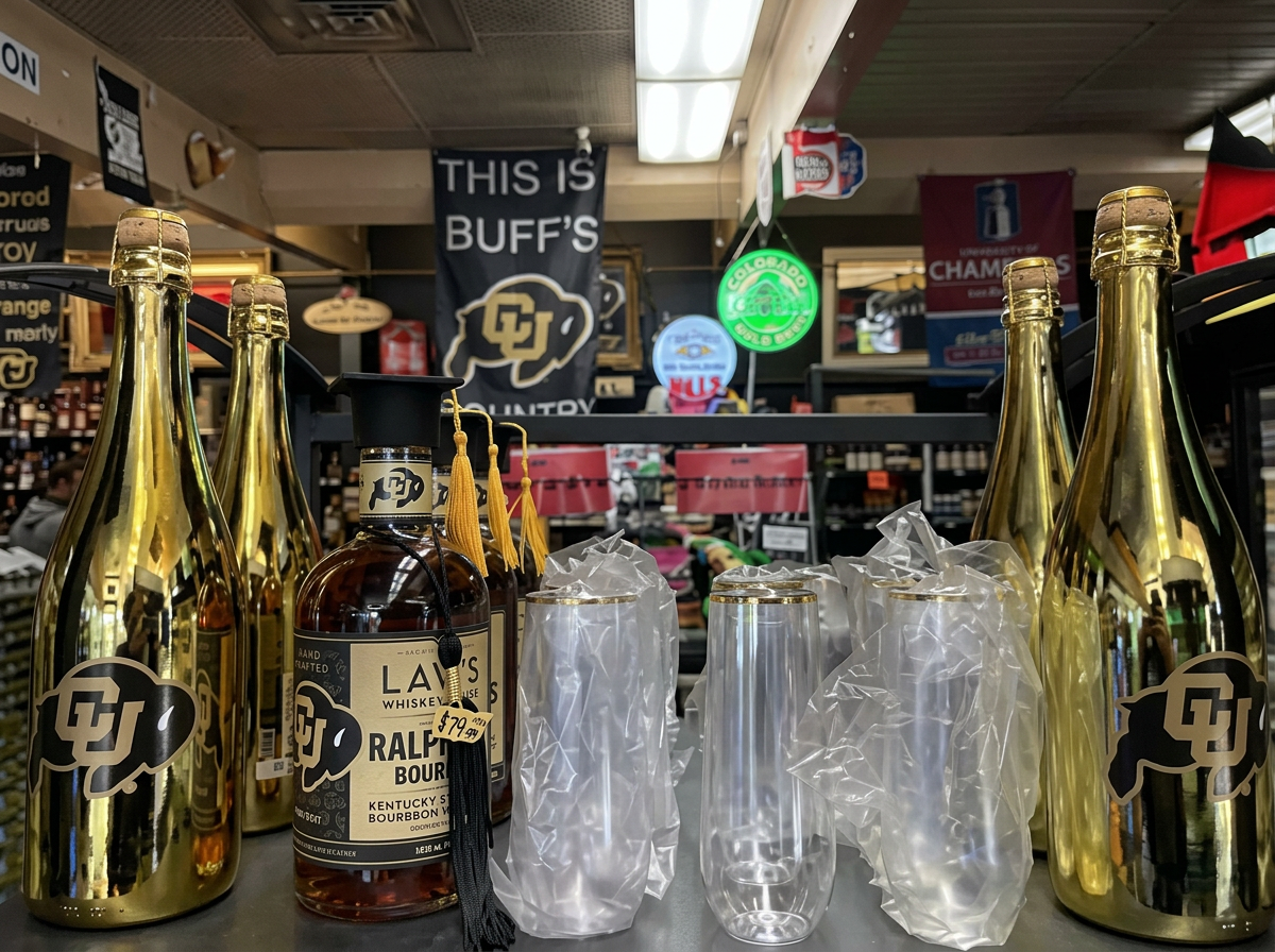CU-themed champagne and spirits display